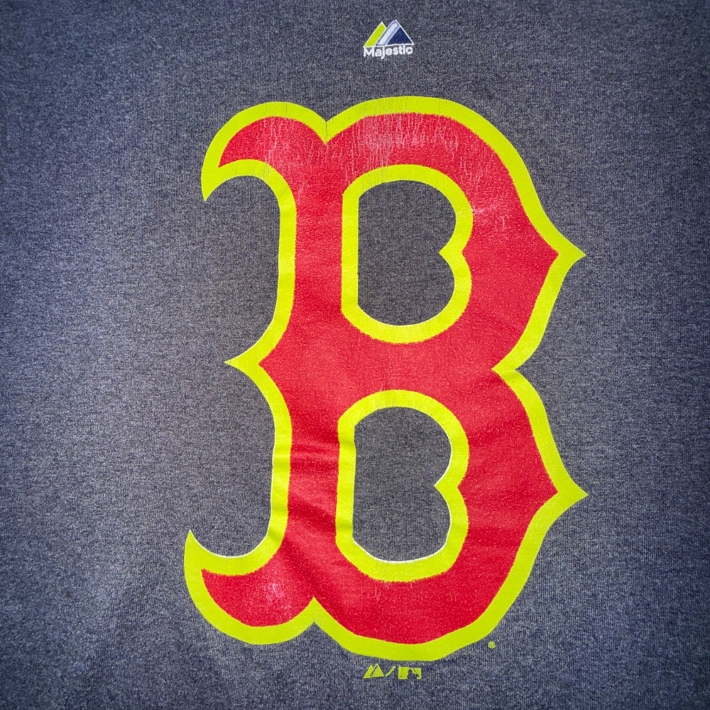 Majestic Boston Red Sox T Shirt Youth  MLB Logo Heather Gry
